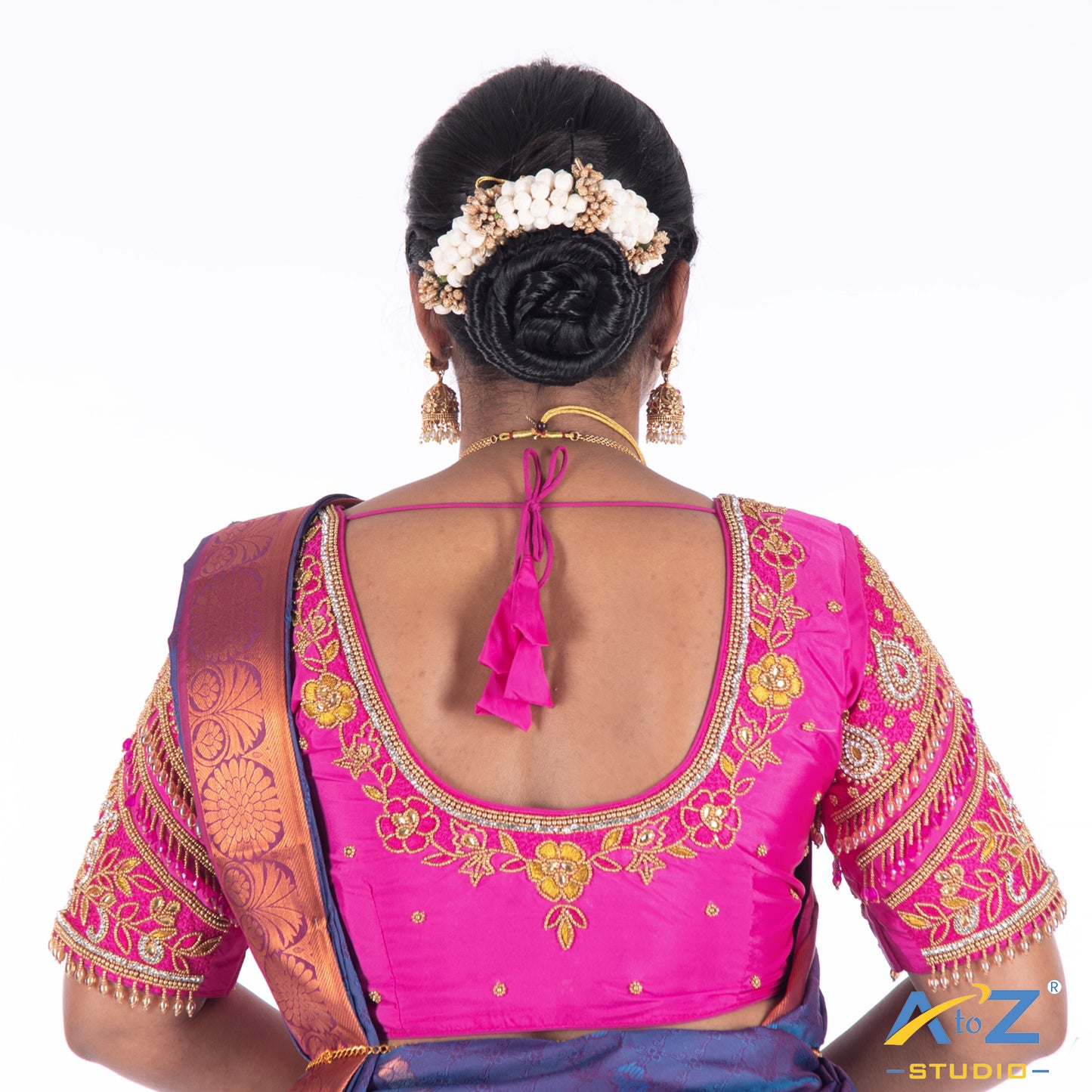 Bright Pink Silk Cloth Blouse with Flower and elephant design Design