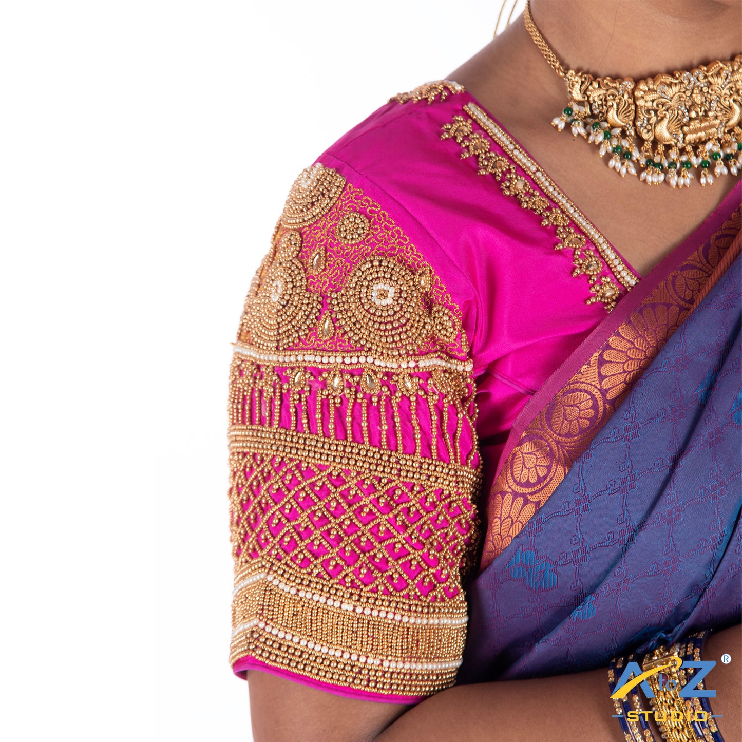 Bright Pink Silk Cloth Blouse with Regal rose glow Design