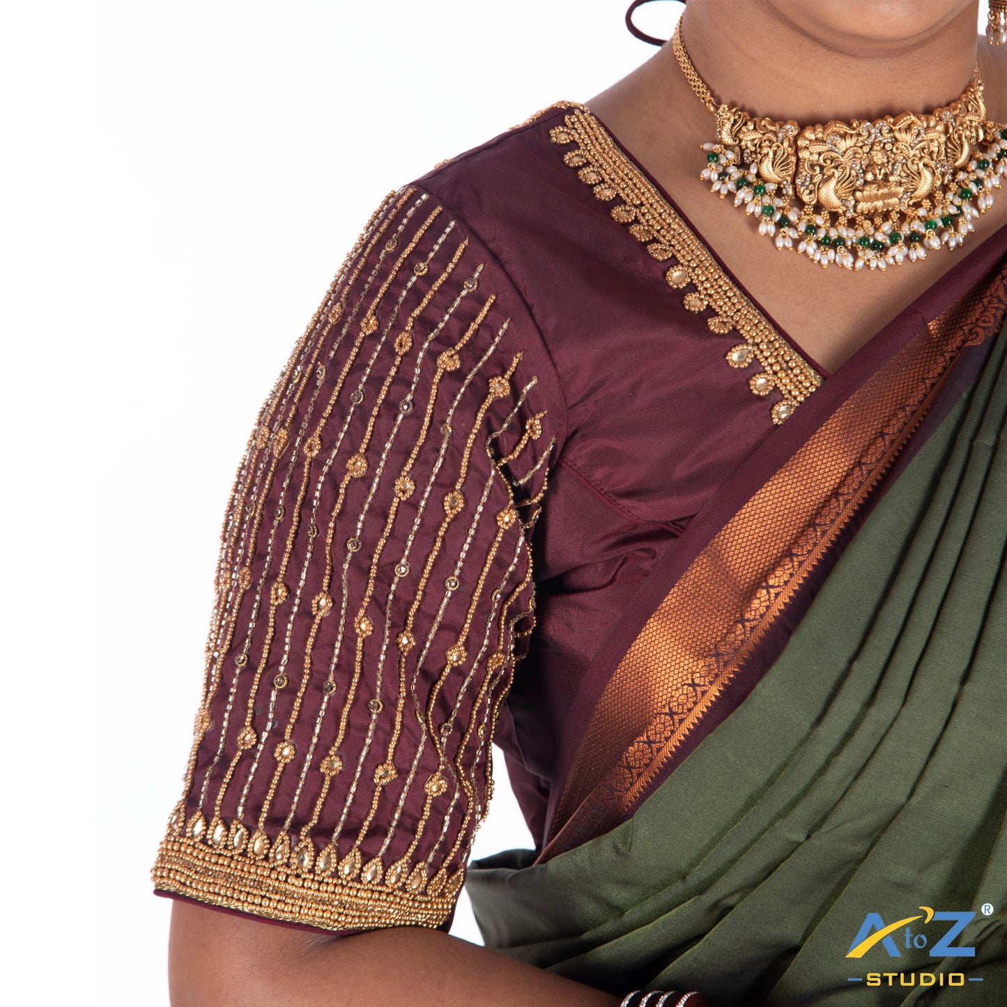Dark Maroon Silk Cloth Blouse with Chain lines Design