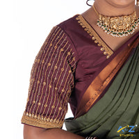 Dark Maroon Silk Cloth Blouse with Chain lines Design