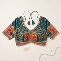 Rama Raw Silk Sweetheart Neck Blouse with Zari & Floral Embroidery