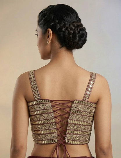 Coral Bridal Mirror Work Corset Blouse