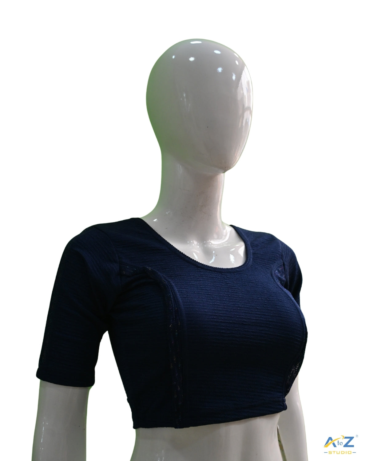Navy Blue Crush Blouse with Tissue Lines