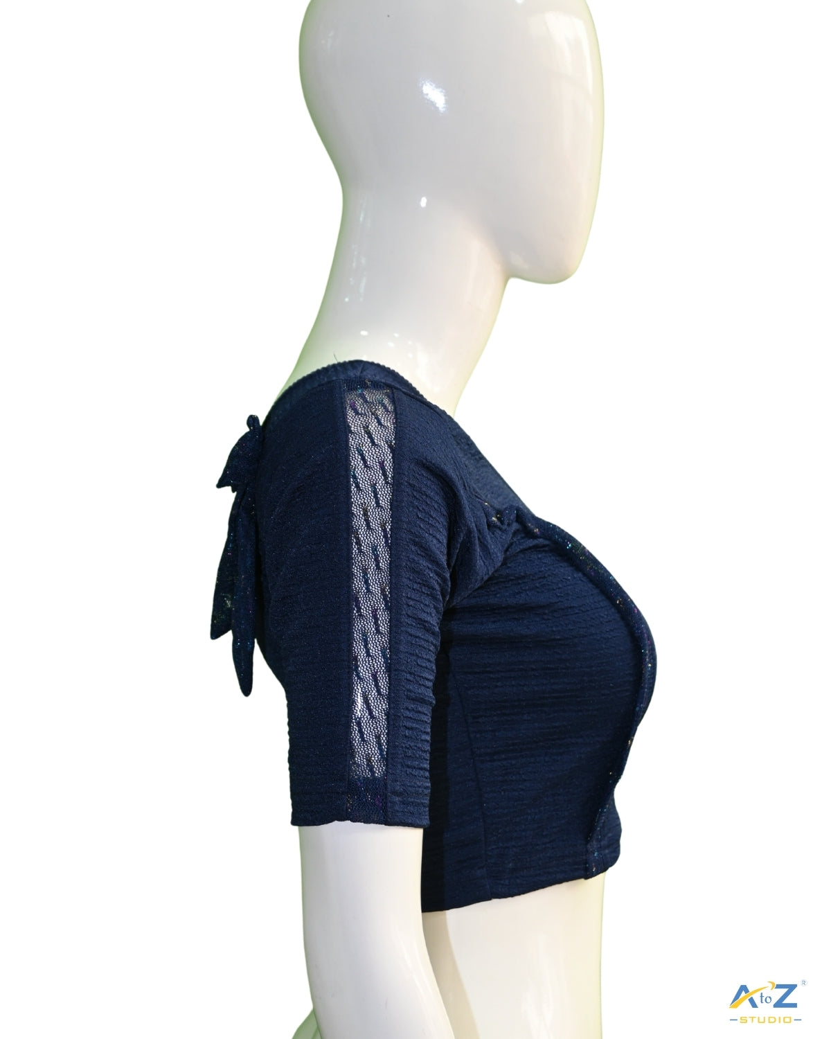 Navy Blue Crush Blouse with Tissue Lines