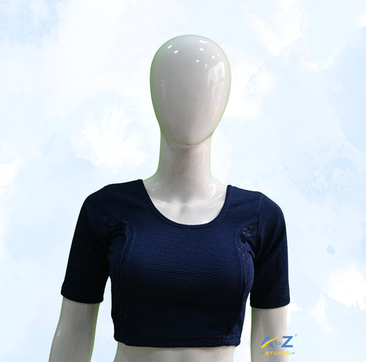 Navy Blue Crush Blouse with Tissue Lines