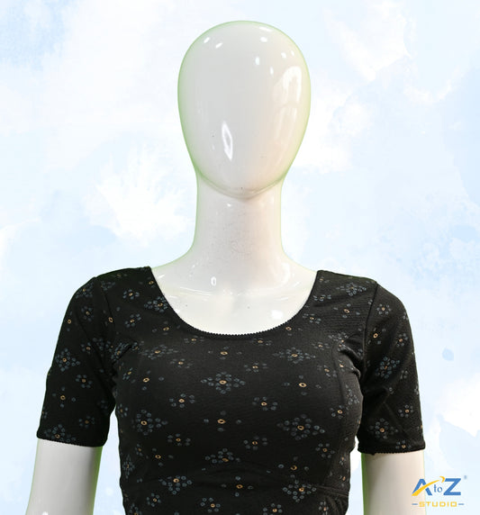 Black Crush Blouse with Bandhani Print