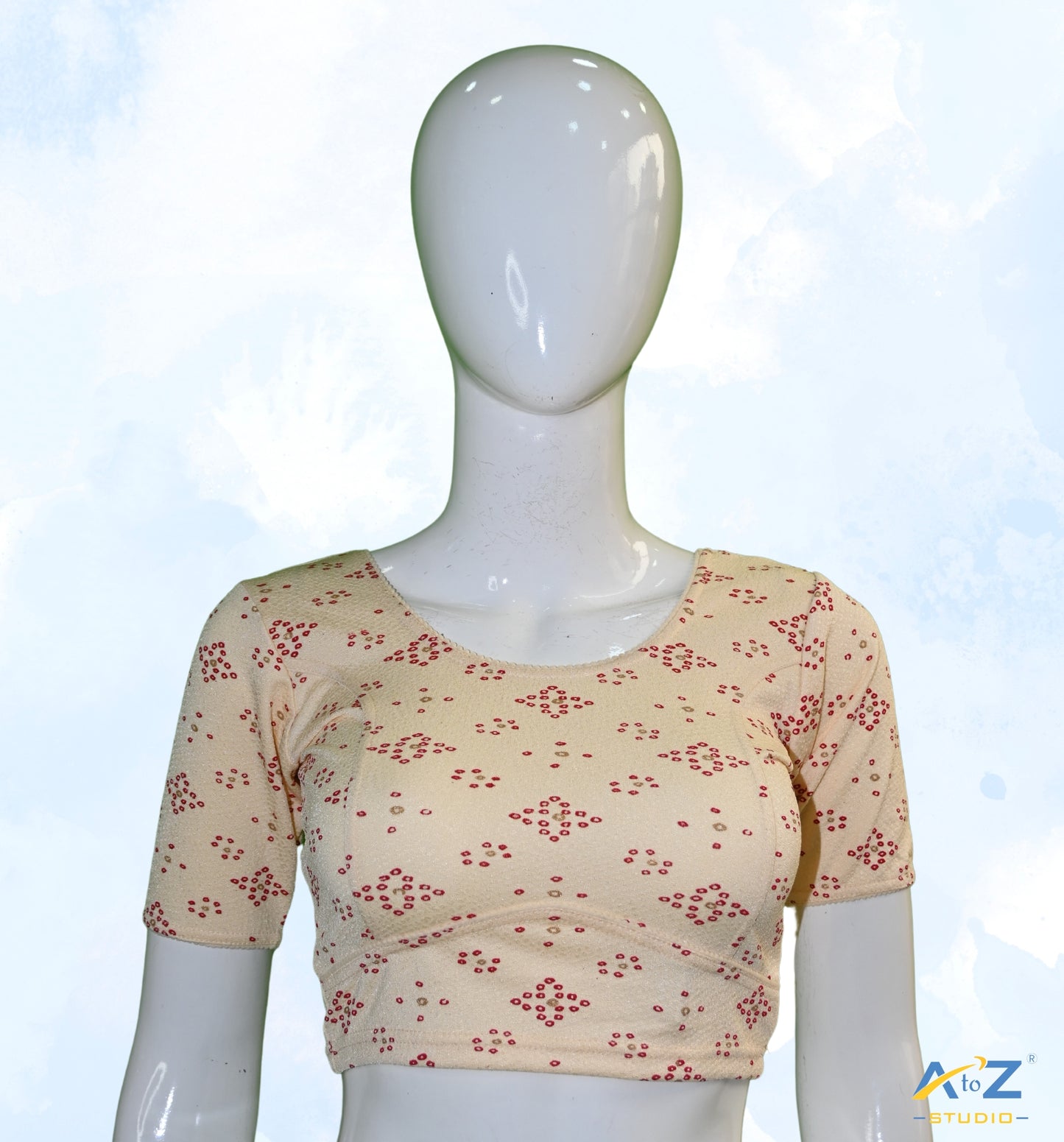 Cream Crush Blouse with Bandhani Print