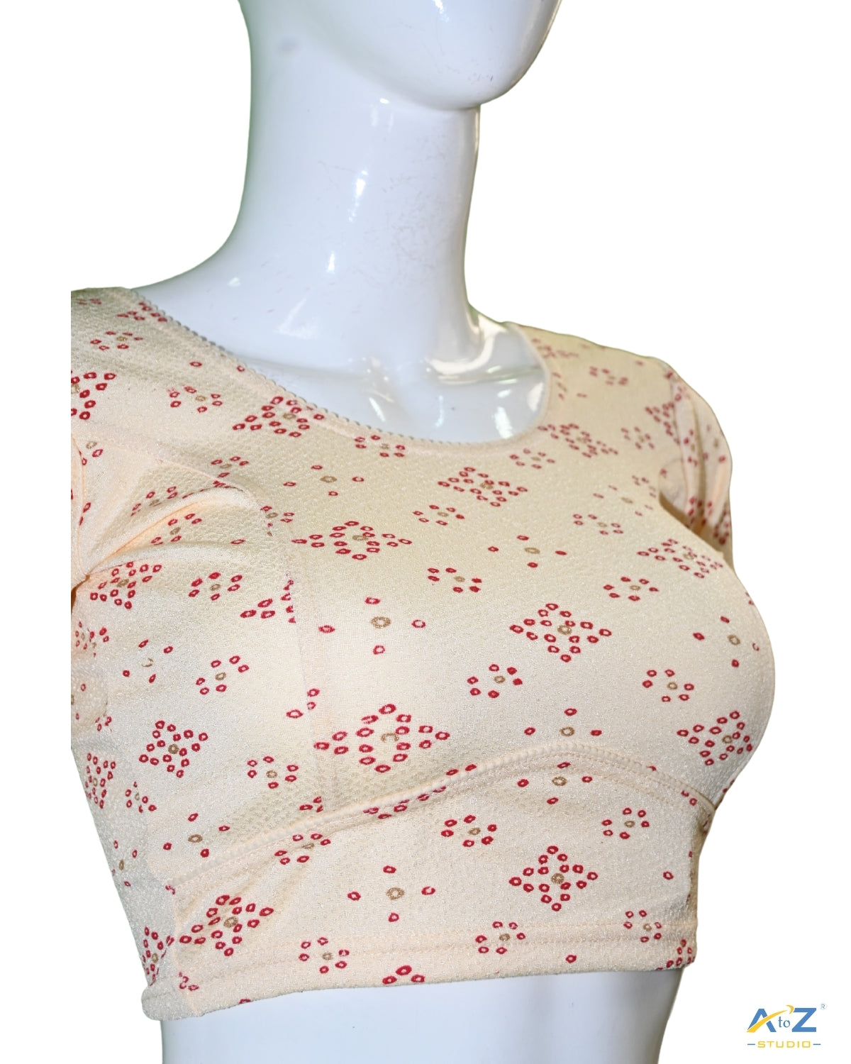 Cream Crush Blouse with Bandhani Print