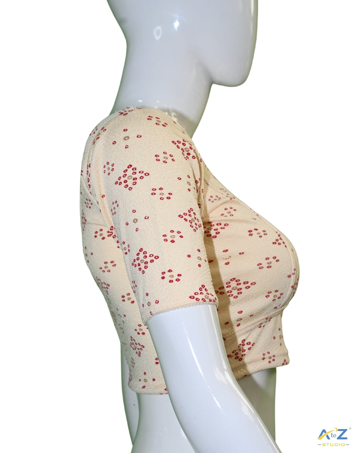 Cream Crush Blouse with Bandhani Print