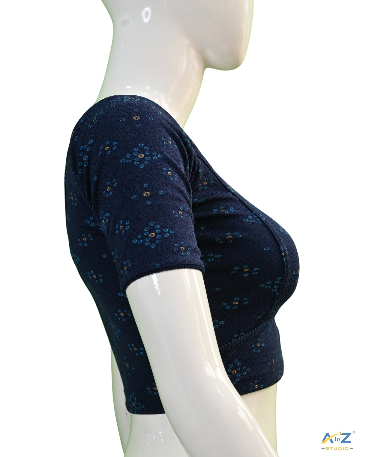 Navy Blue Crush Blouse with Bandhani Print