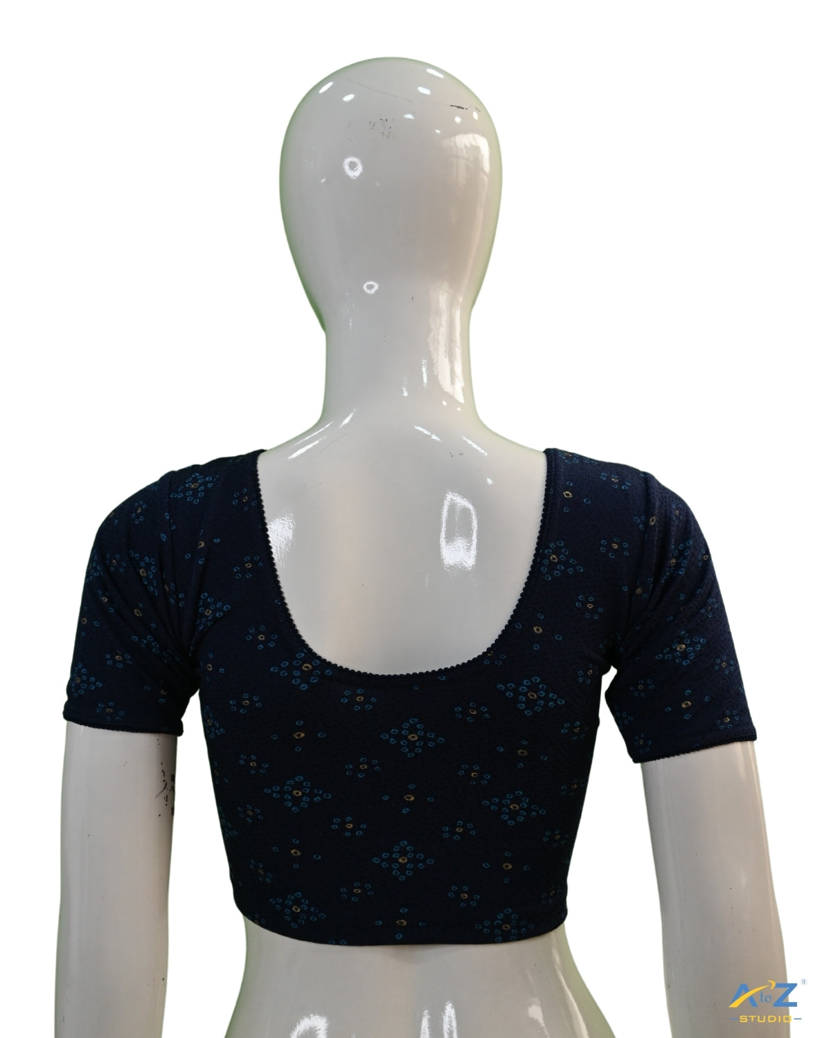 Navy Blue Crush Blouse with Bandhani Print