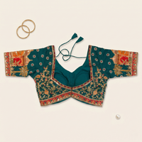 Rama Raw Silk Sweetheart Neck Blouse with Zari & Floral Embroidery