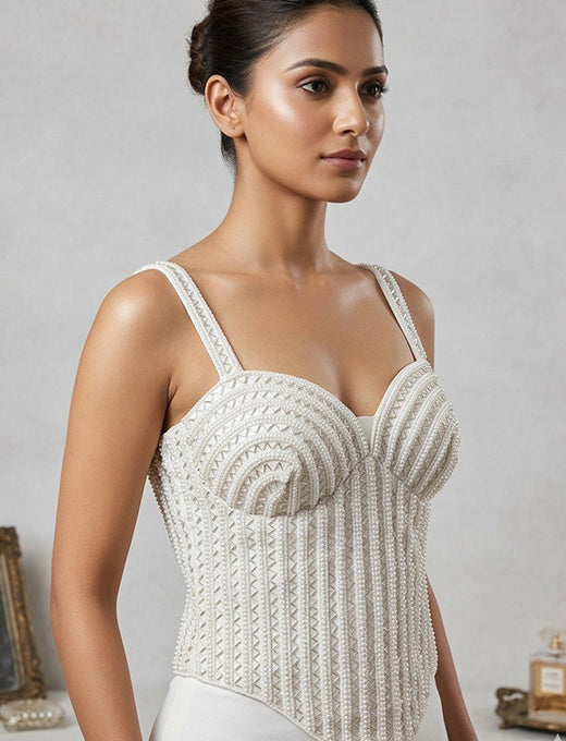 White Embellished Designer Corset Blouse