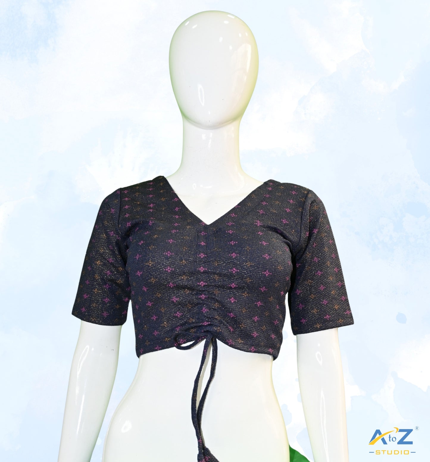 Navy Blue Crush Blouse with Foil Print