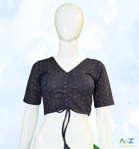 Navy Blue Crush Blouse with Foil Print