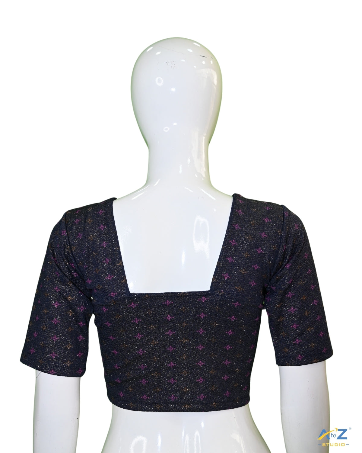 Navy Blue Crush Blouse with Foil Print