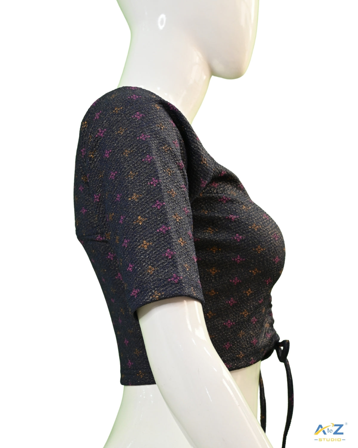 Navy Blue Crush Blouse with Foil Print