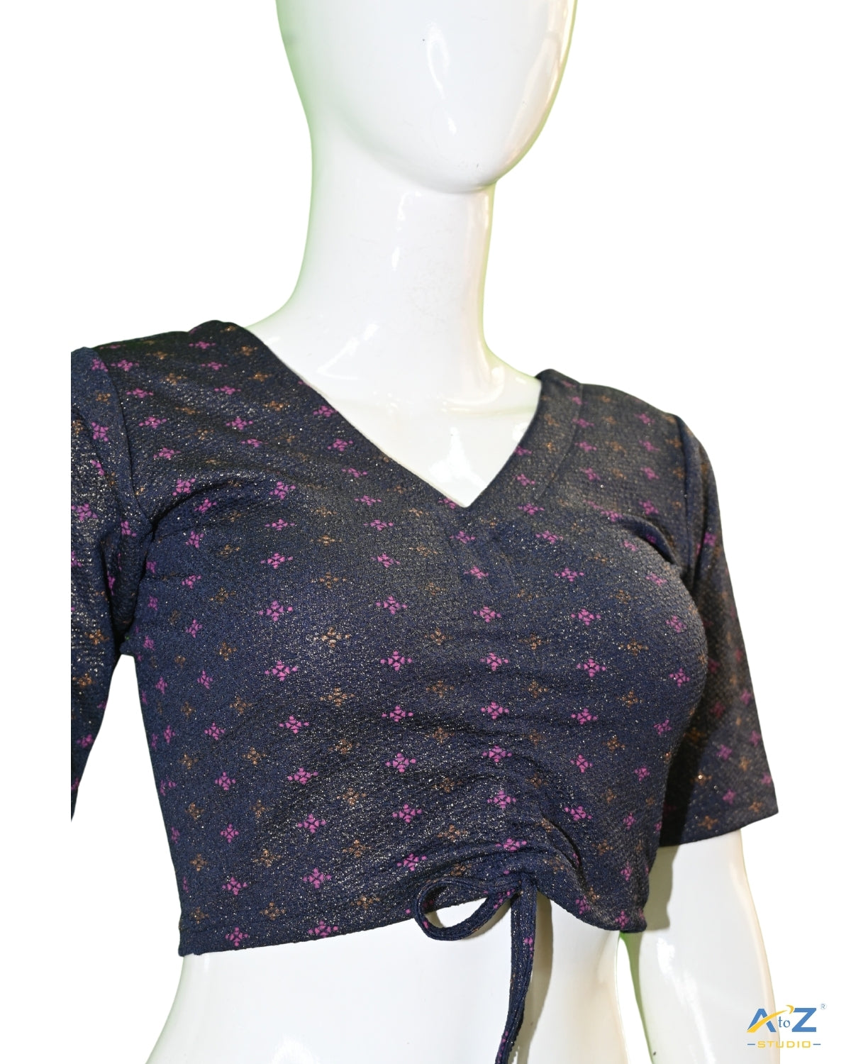 Navy Blue Crush Blouse with Foil Print