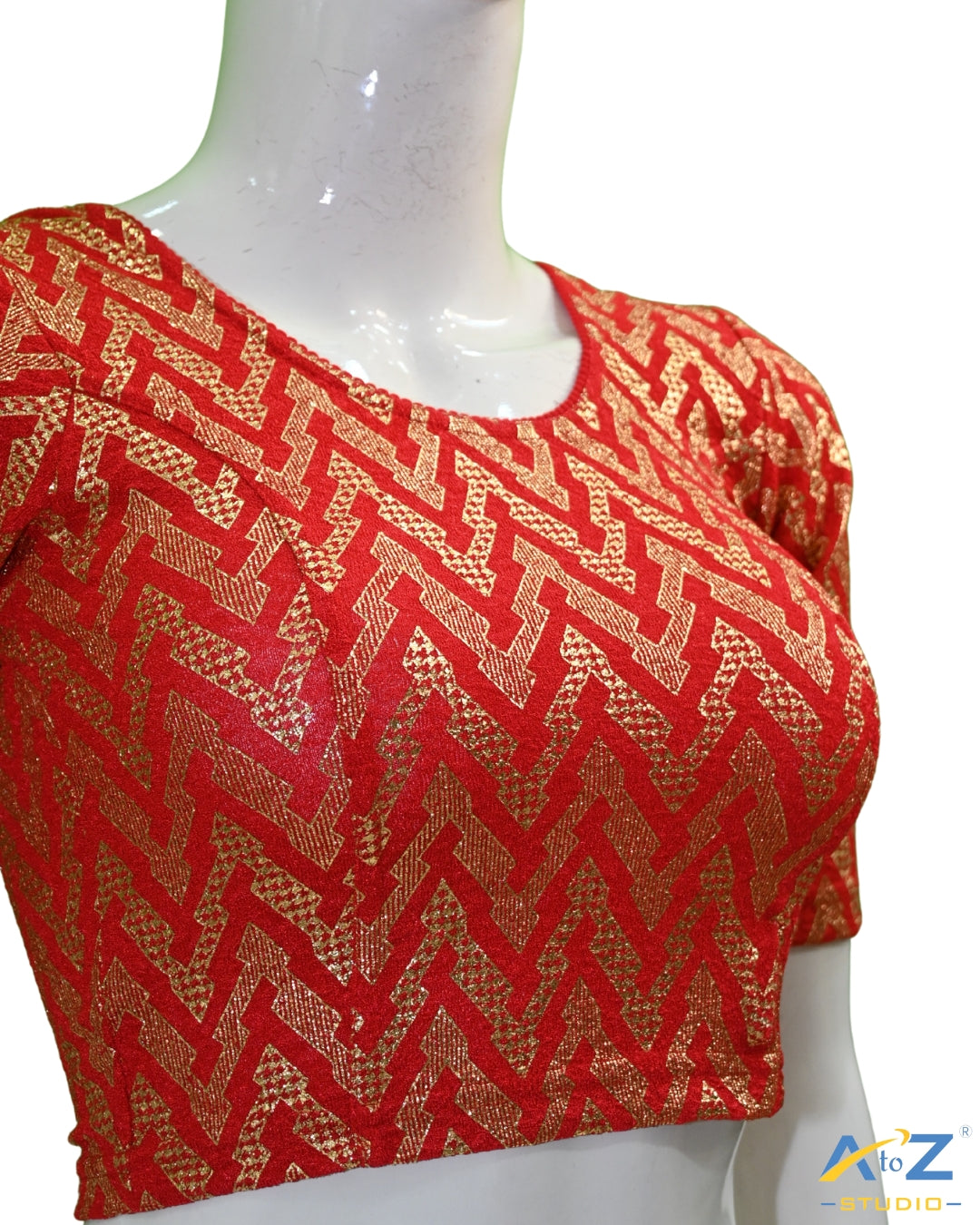 Reddish Maroon Crush Blouse with Zig Zag Golden Print