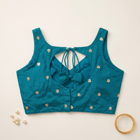 Elegant Rama Green Sequined Floral Motif Blouse with Tie-Back Latkan