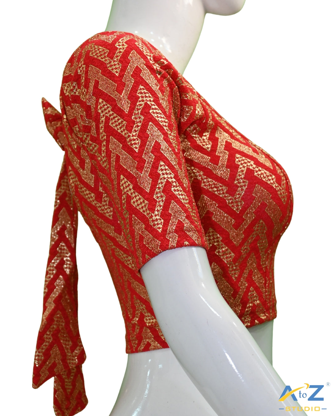 Reddish Maroon Crush Blouse with Zig Zag Golden Print