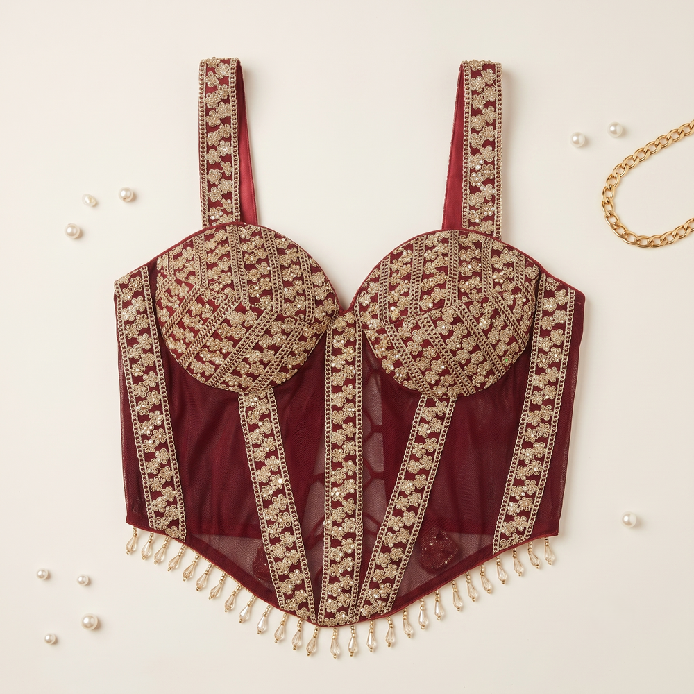 Burgundy Bloom Heavily Worked Bridal Blouse