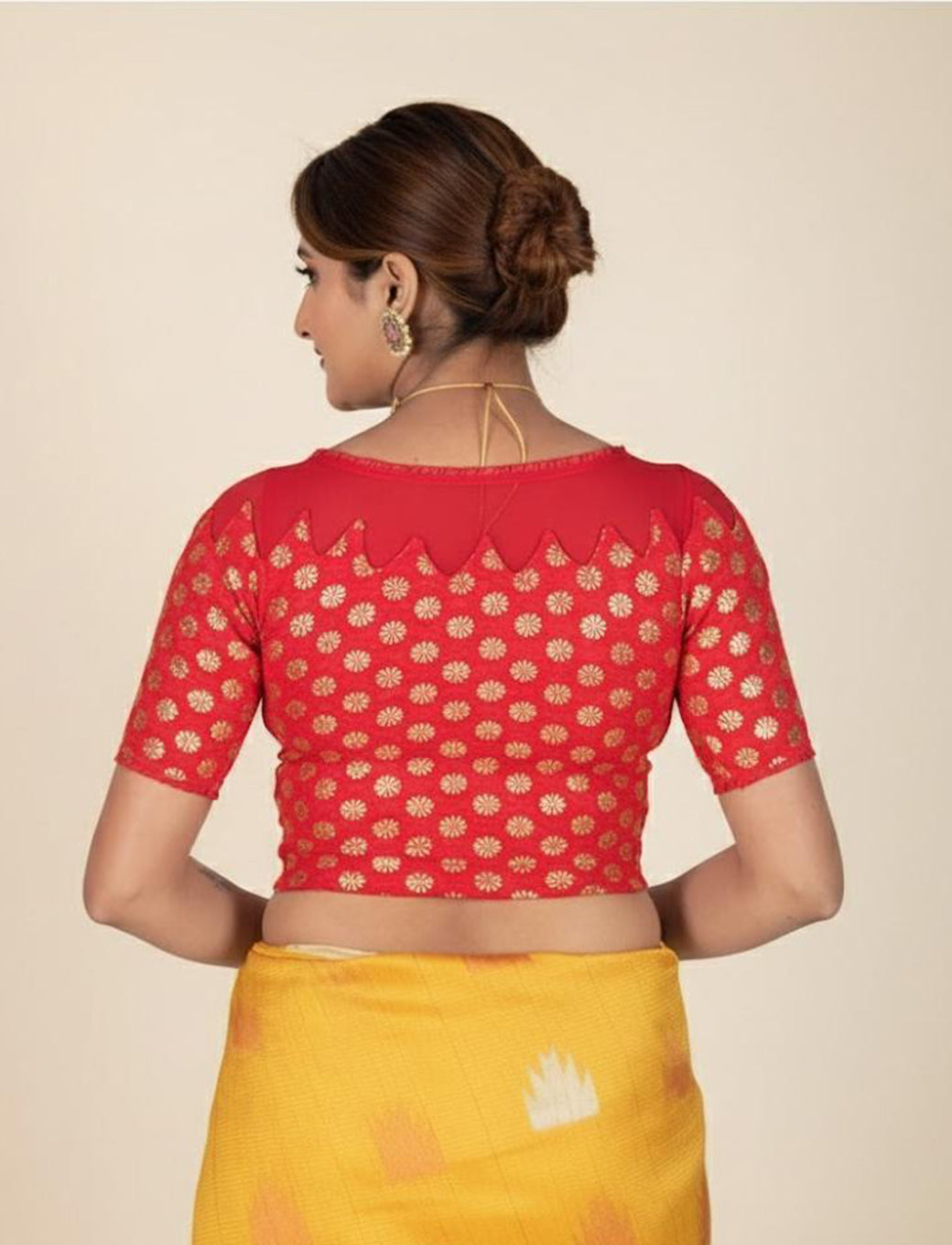 Red Crush Blouse with Golden Flower & Net