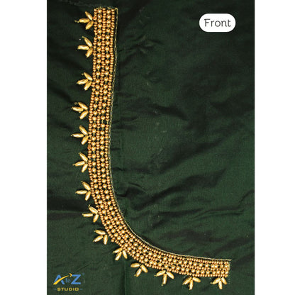 Bottle Green Silk Blouse Piece With Aari Work