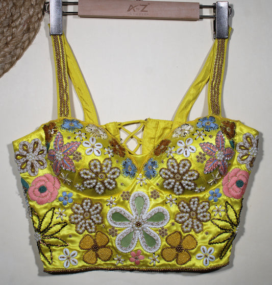 Sunshine Harvest Mixed-Media Floral Bustier