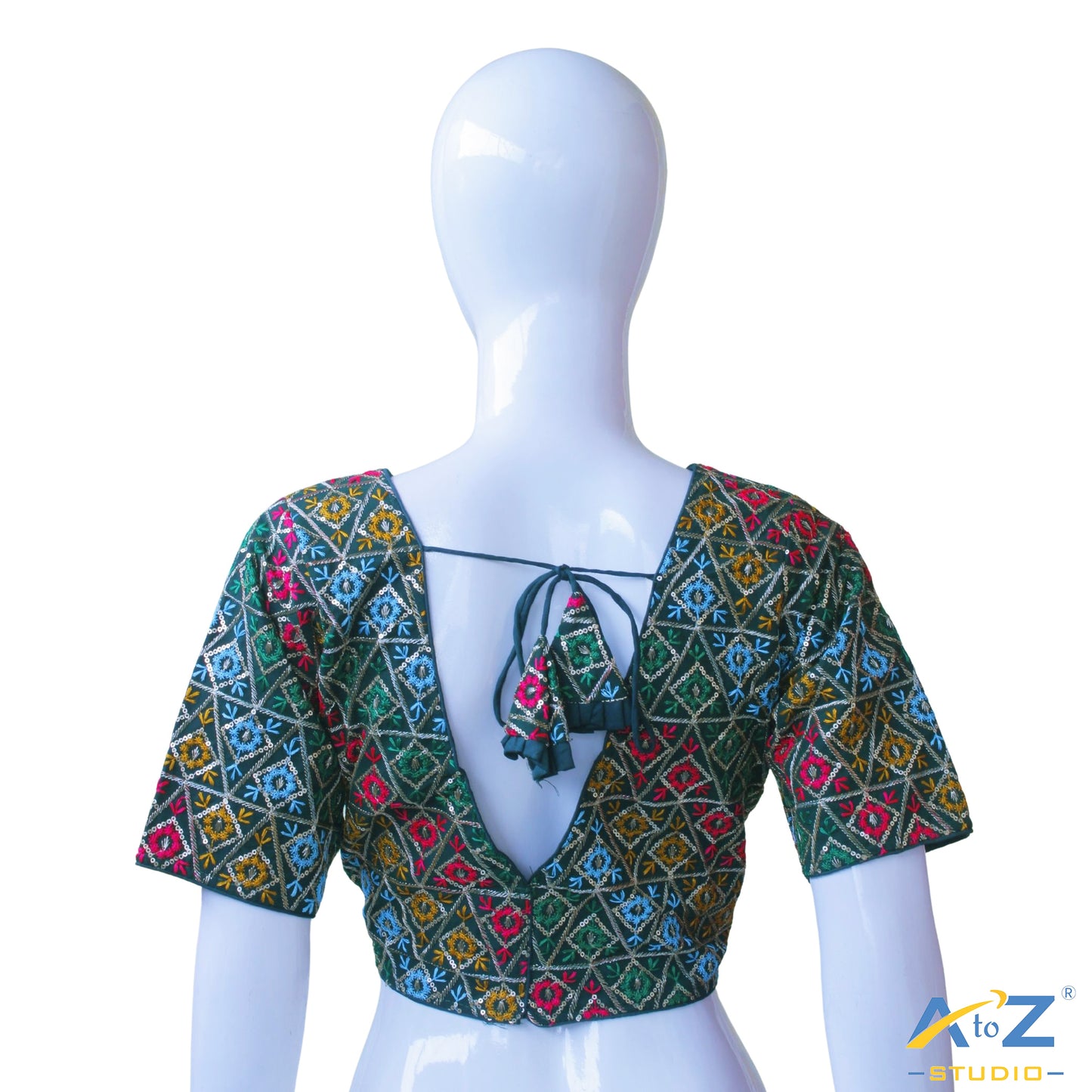 Hand-Embroidered Dark Green Bridal Choli