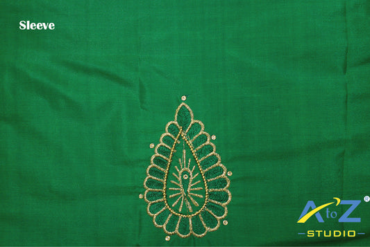 Light Forest Green Silk Blouse Piece With Machine Work