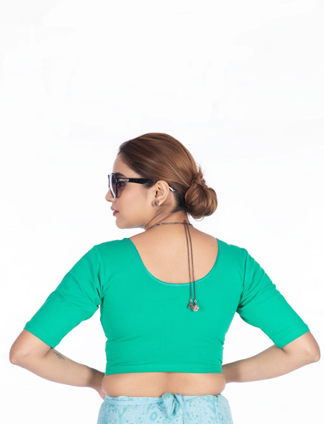 Peacock Green  Cotton Lycra Blouse - Plain
