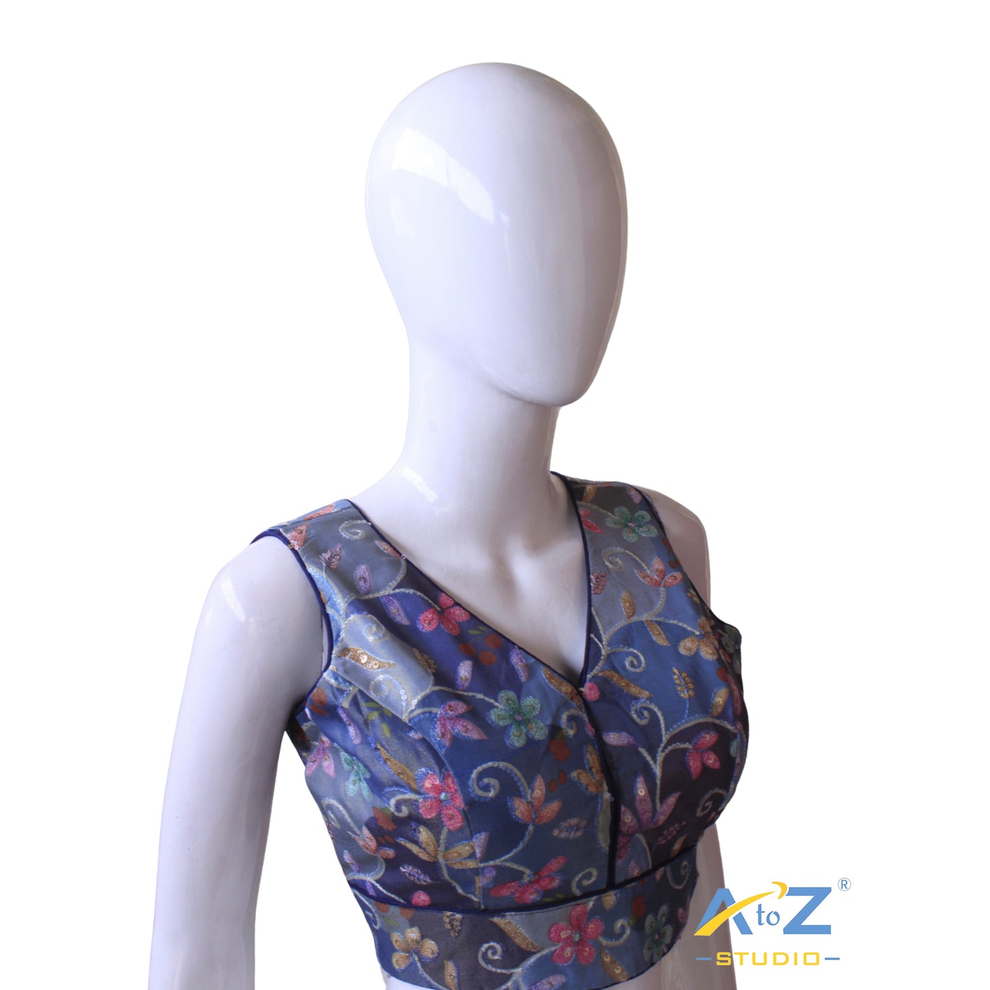 Navy Blue Bloom Sequin Blouse