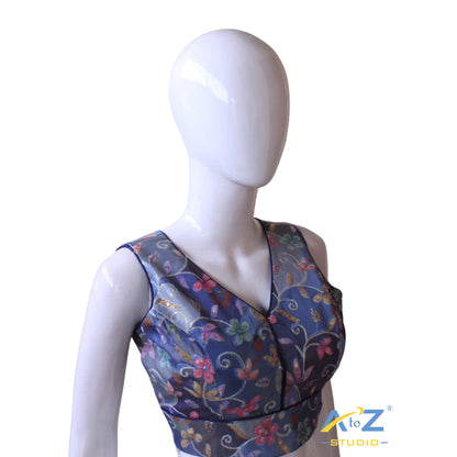 Navy Blue Bloom Sequin Blouse