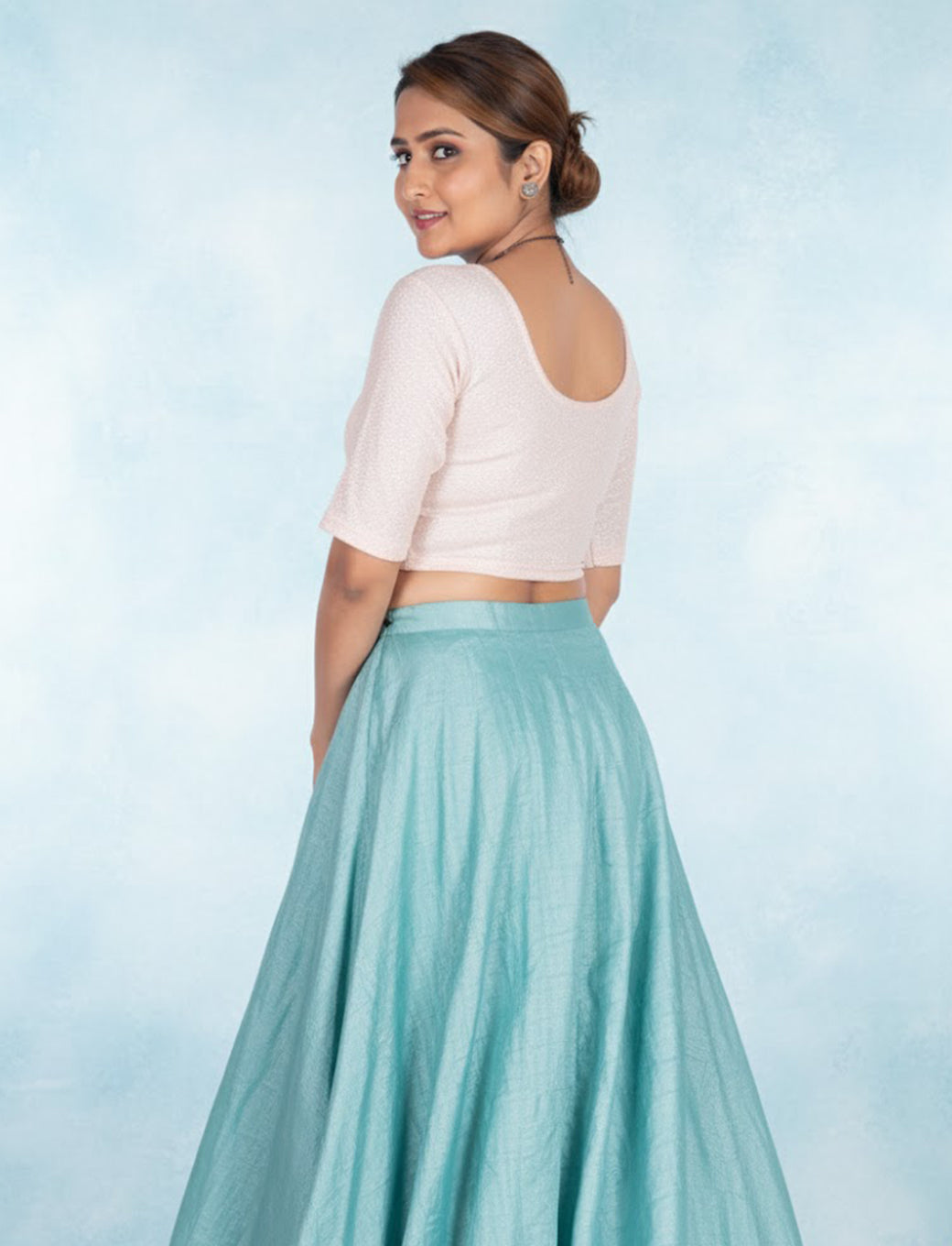 Rose Pink Tissue Lycra Blouse with Golden Crumble