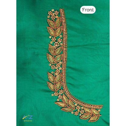 Rama Green Silk Blouse Piece With Aari Work
