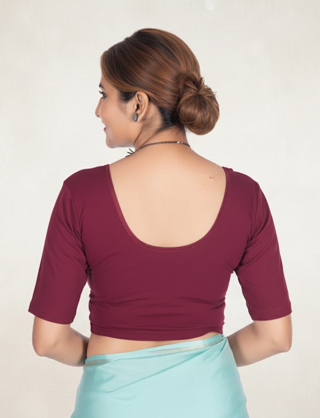 Maroon Cotton Lycra Blouse - Plain