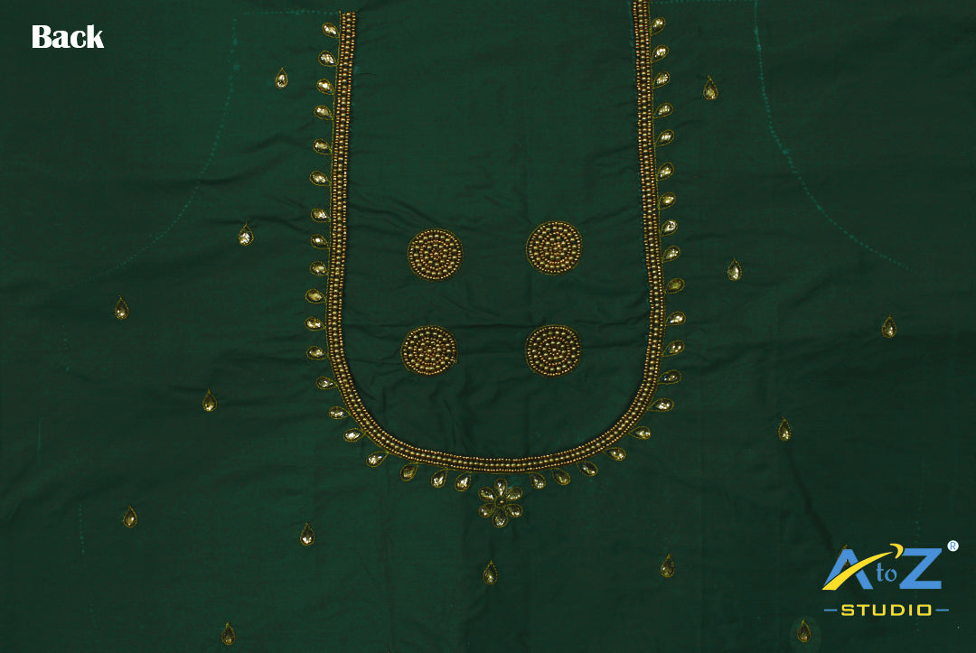 Castleton Green Silk Blouse Piece With Aari Work