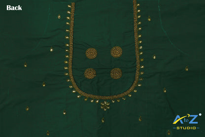 Castleton Green Silk Blouse Piece With Aari Work