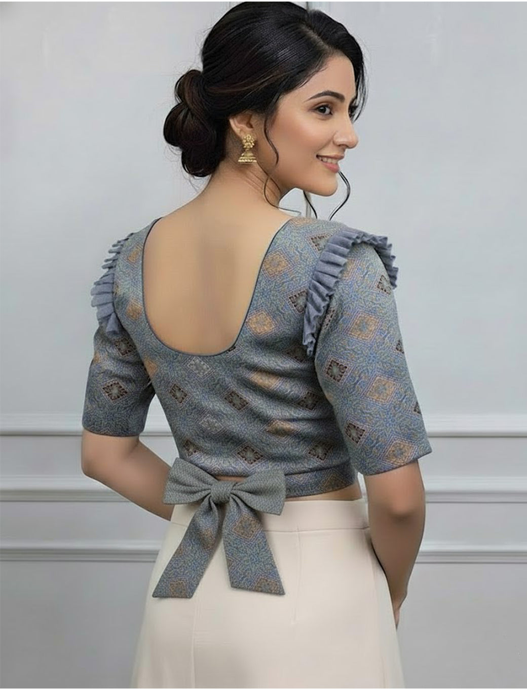 Grey  Crush Blouse with Kite Print