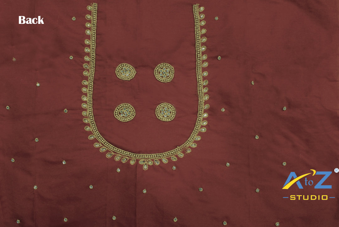 Maroon Silk Blouse Piece With Aari Work