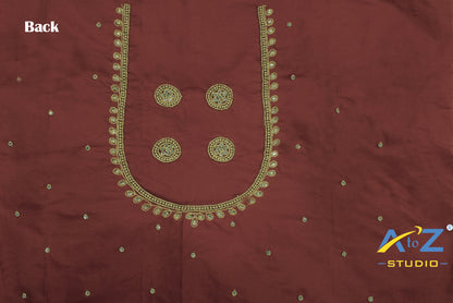 Maroon Silk Blouse Piece With Aari Work
