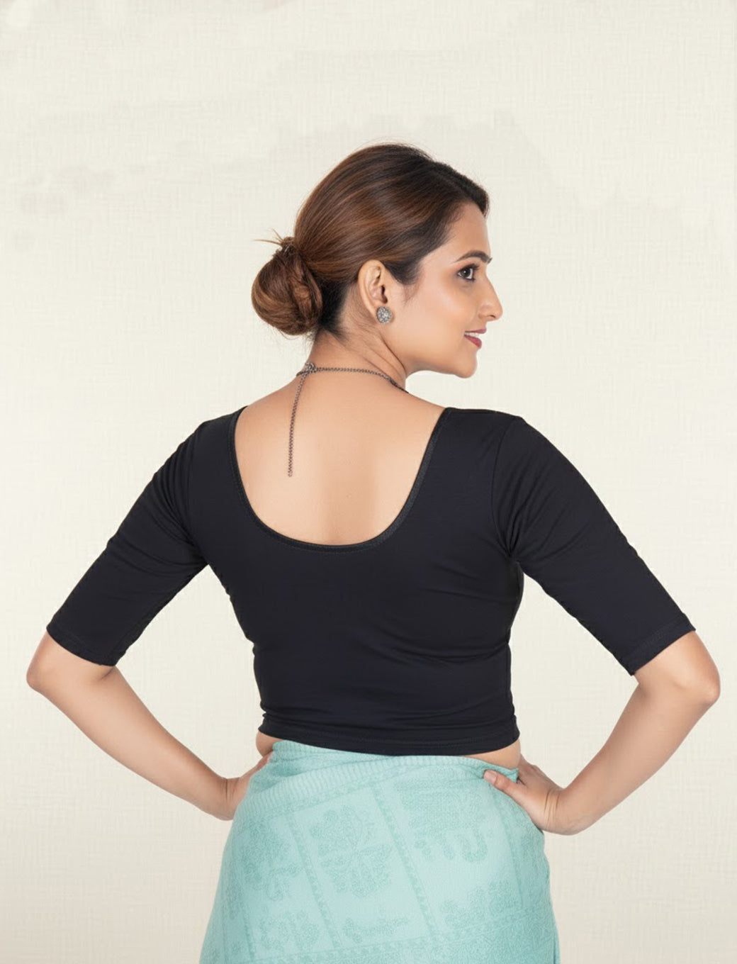 Black  Cotton Lycra Blouse - Plain