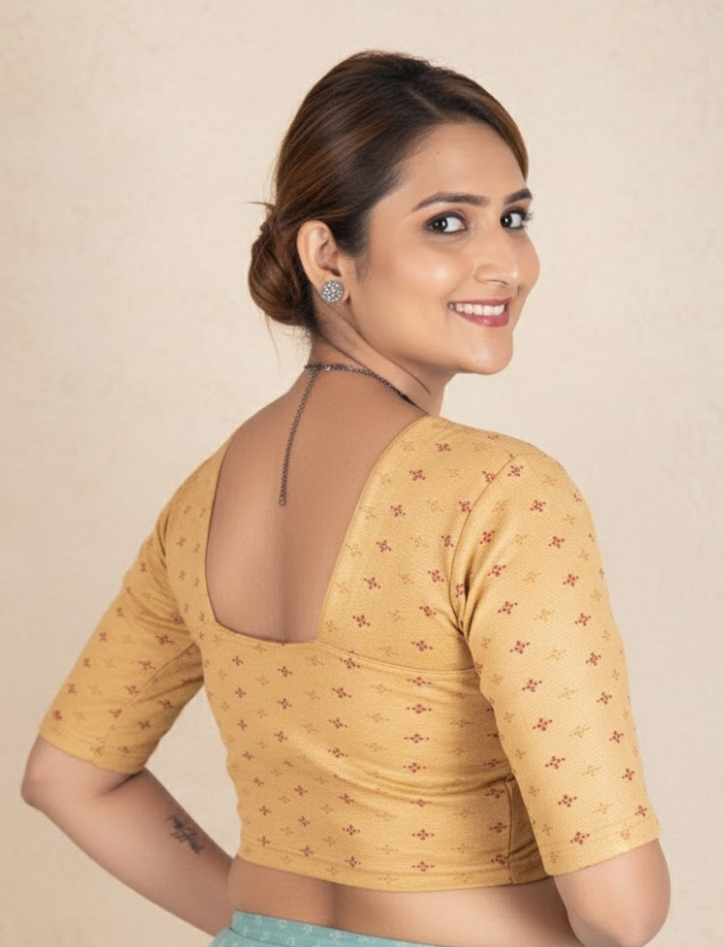 Dark Chiku Crush Fabric Blouse with Foil Print