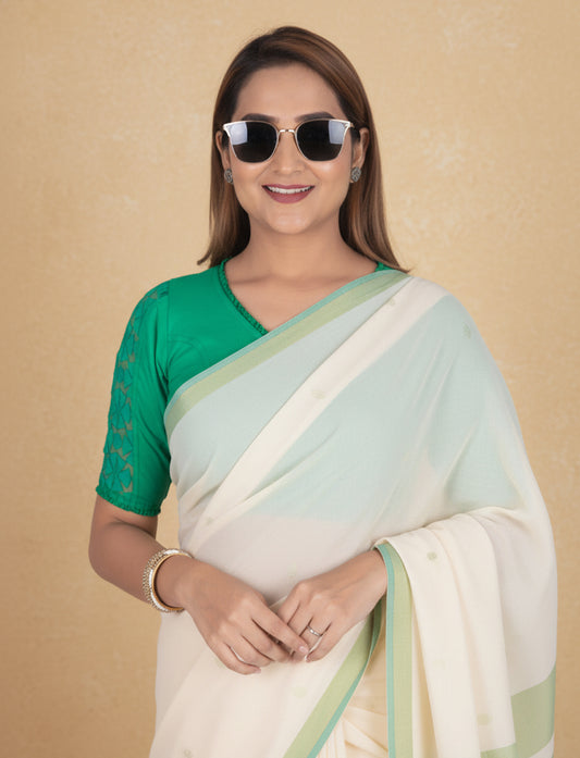 Peacock Green  Cotton Lycra Blouse with Netted Flower Design