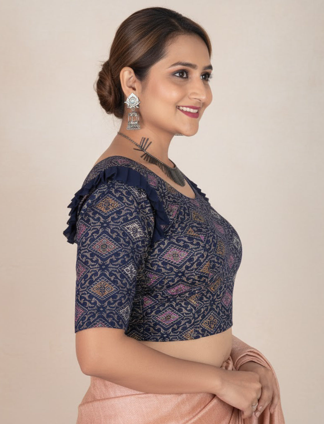 Navy Blue Crush Blouse with Kite Print