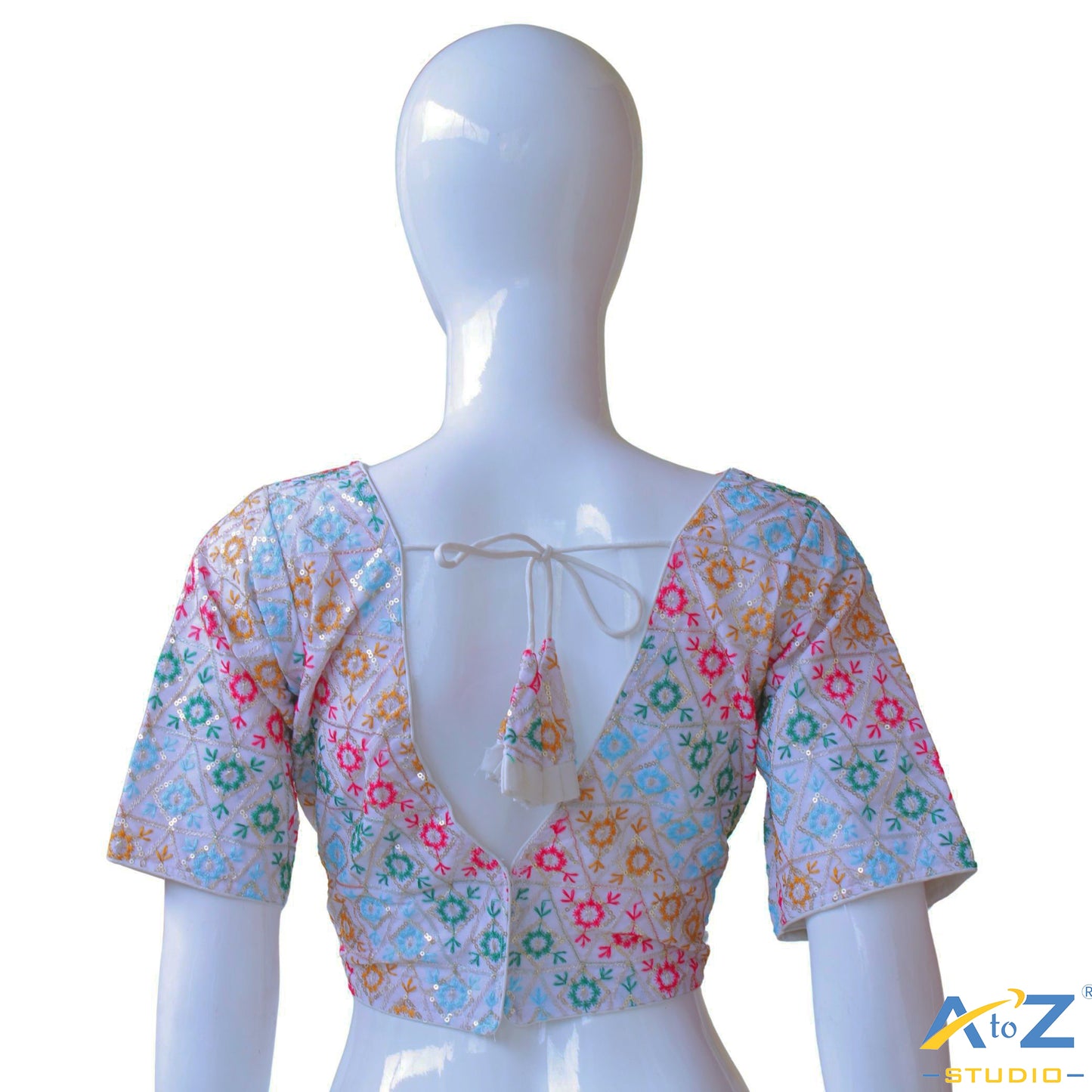 Hand-Embroidered White Bridal Choli