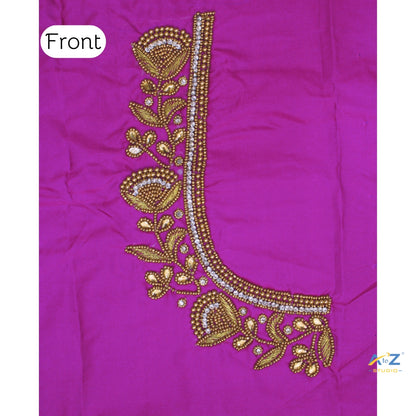 Pink Purple Silk Blouse Piece With Aari Work