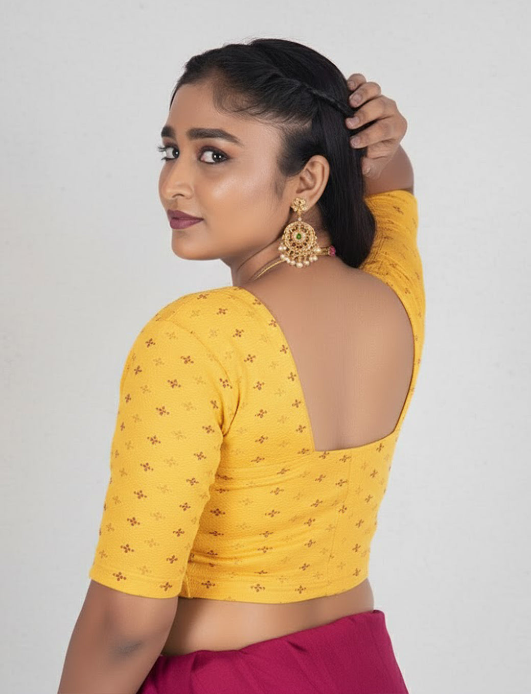 Golden Yellow Crush Blouse with Foil Print
