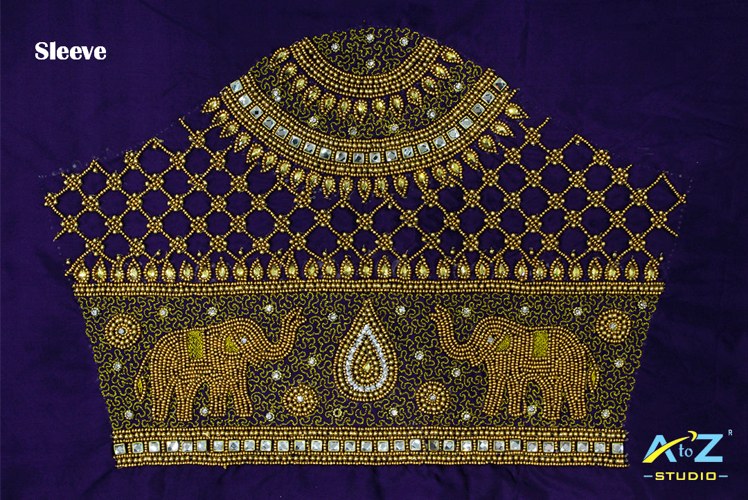 Dark Ink Blue Silk Blouse Piece With Aari Work